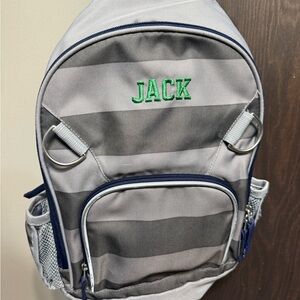 Pottery Barn Kids Gray and Blue Striped Backpack - Preschool size - GENTLY used